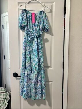 long sleeve maxi yellow dress 21Six ALLISON CREPE CAPE SLEEVE MAXI DRESS